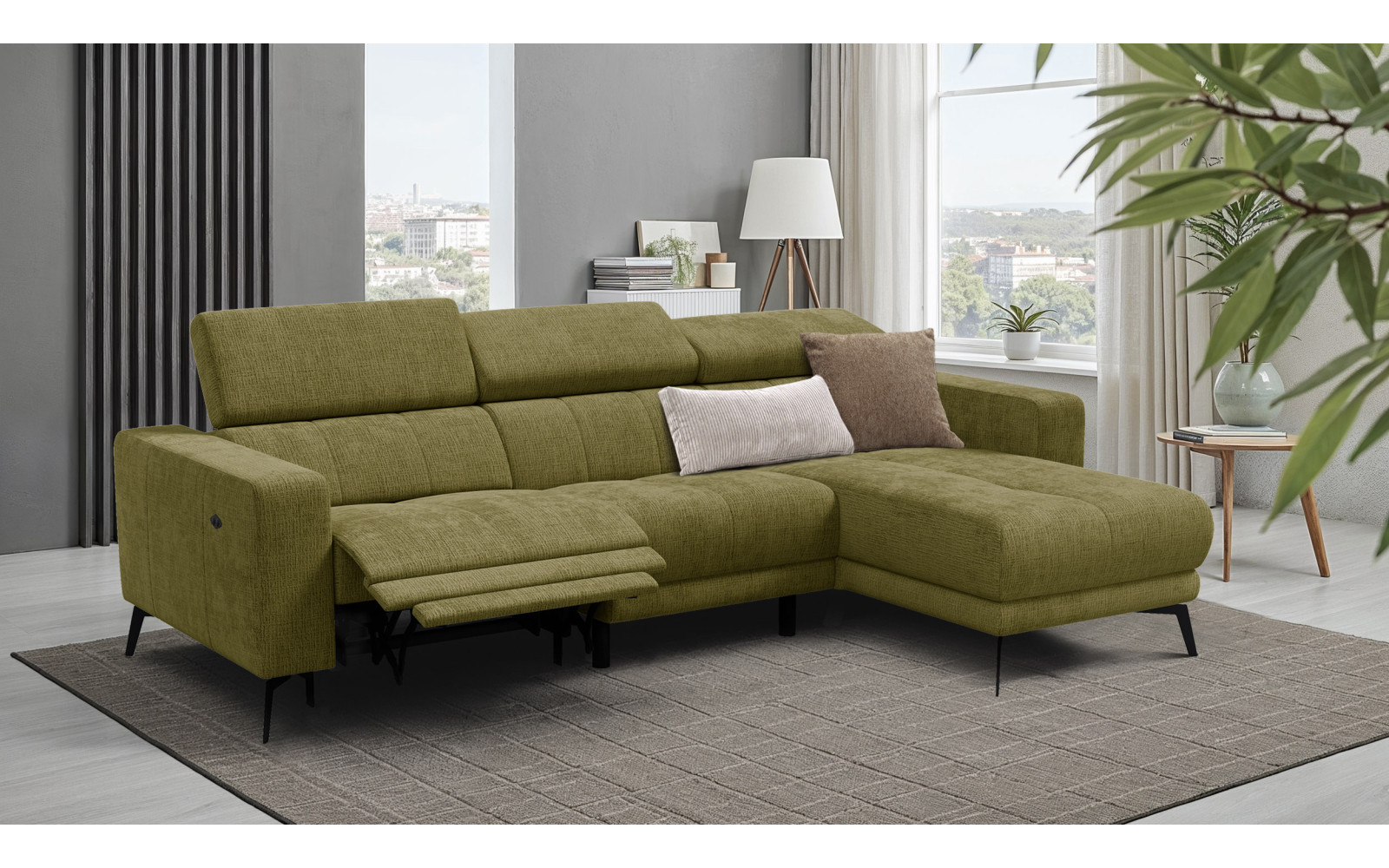 Ecksofa 4-Sitzer MORELLO, olive, 1 x Relax Zero Gravity