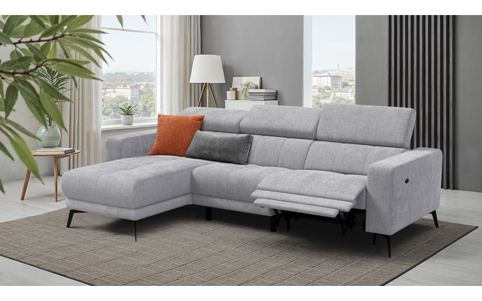 Ecksofa 4-Sitzer MORELLO, hellgrau, 1 x Relax Zero Gravity