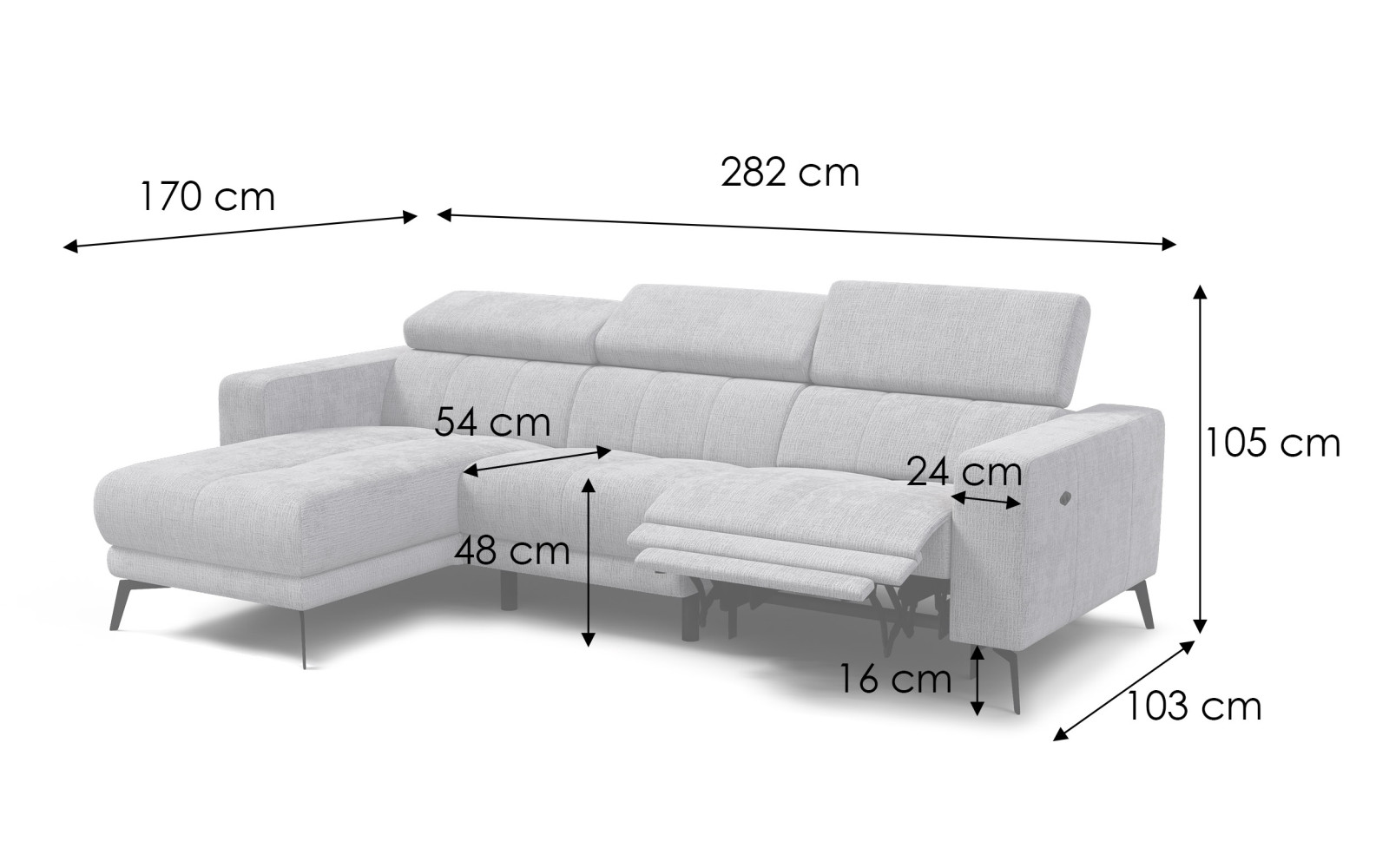 Ecksofa 4-Sitzer MORELLO, hellgrau, 1 x Relax Zero Gravity