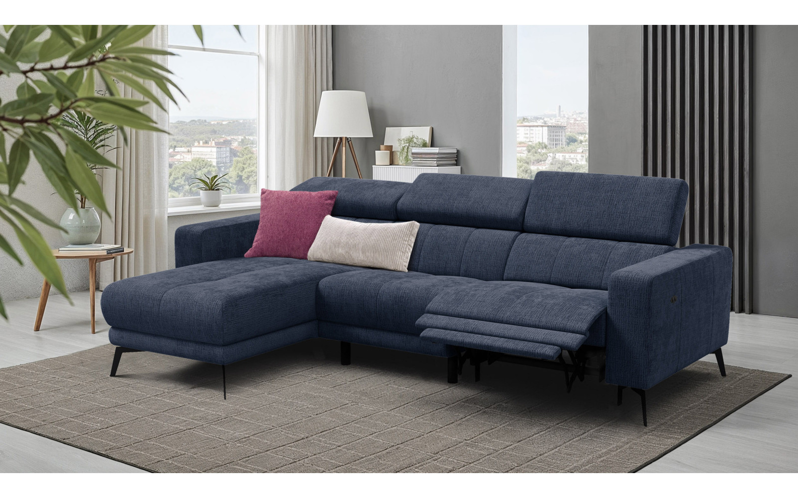 Ecksofa 4-Sitzer MORELLO, marineblau, 1 x Relax Zero Gravity