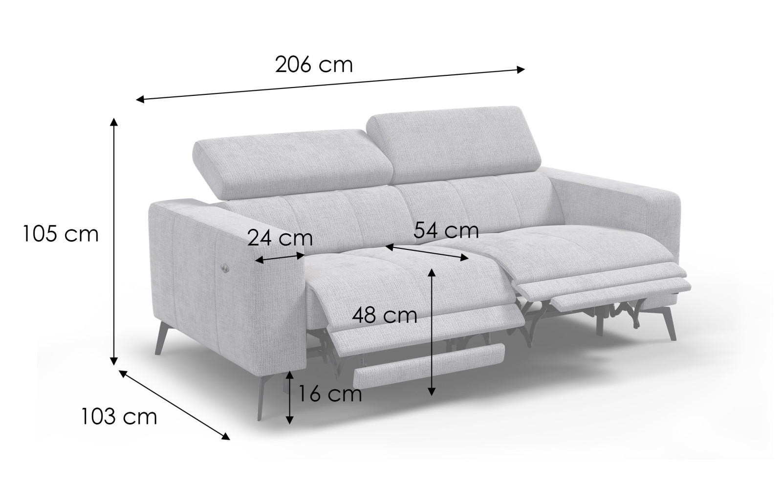 Relaxsofa 3-Sitzer MORELLO, dunkelgrau, 2 x Relax Zero Gravity