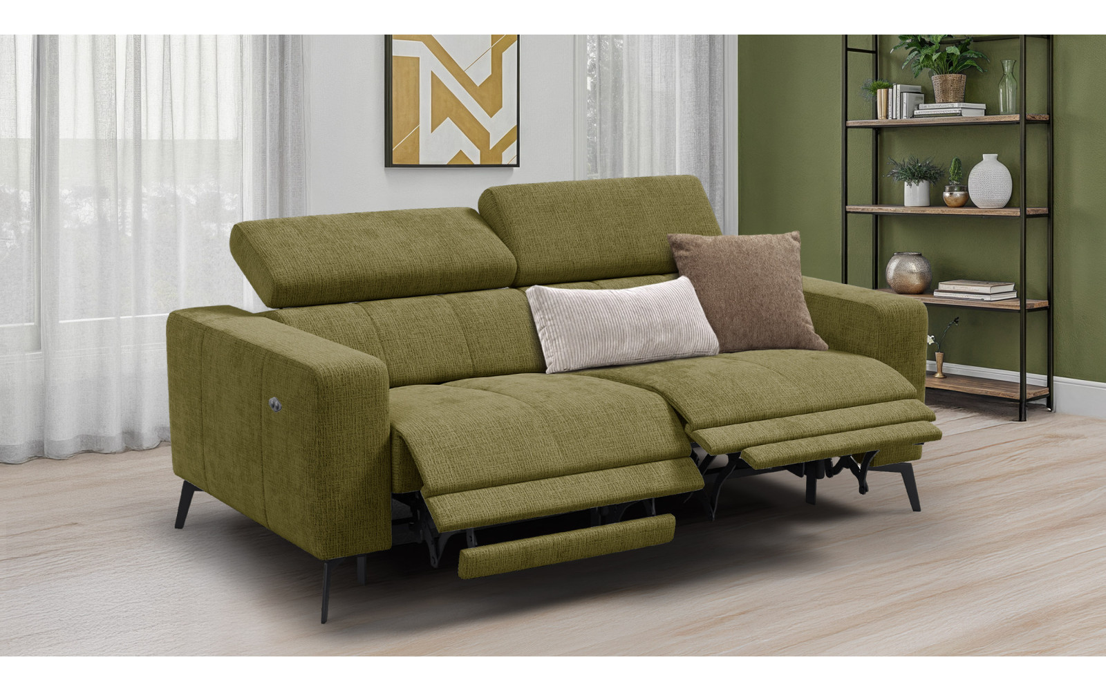 Relaxsofa 3-Sitzer MORELLO, olive, 2 x Relax Zero Gravity