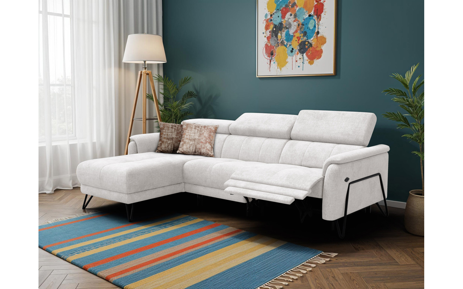 Ecksofa 4-Sitzer mit Relax RODEN, creme