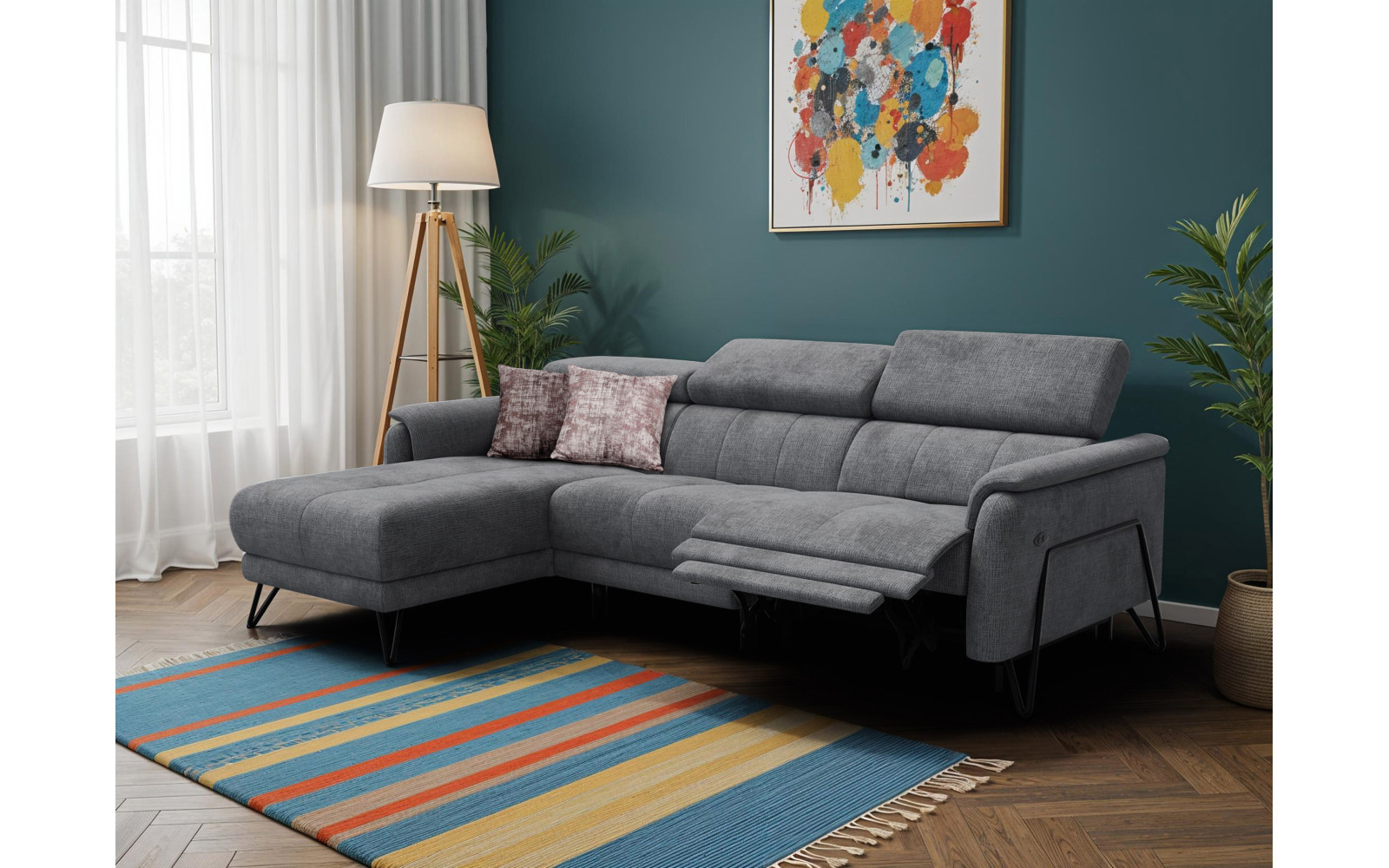 Ecksofa 4-Sitzer mit Relax RODEN, dunkelgrau