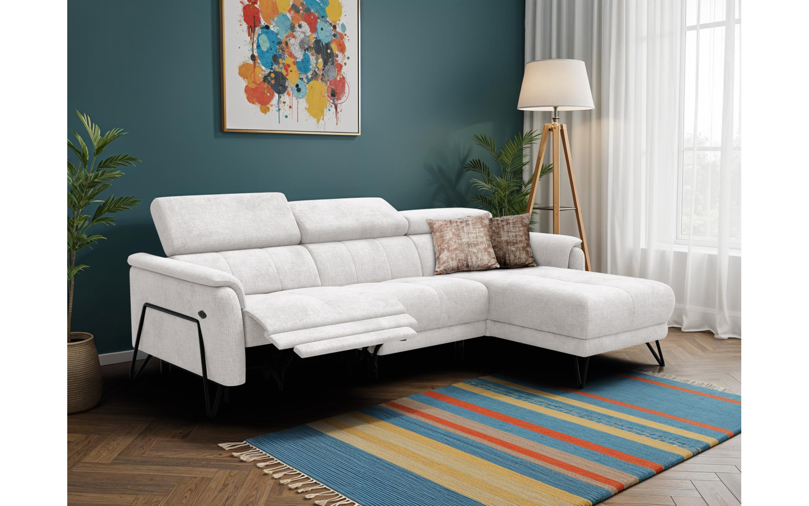 Ecksofa 4-Sitzer mit Relax RODEN, creme