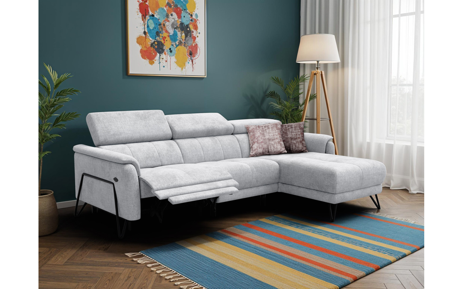 Ecksofa 4-Sitzer mit Relax RODEN, hellgrau