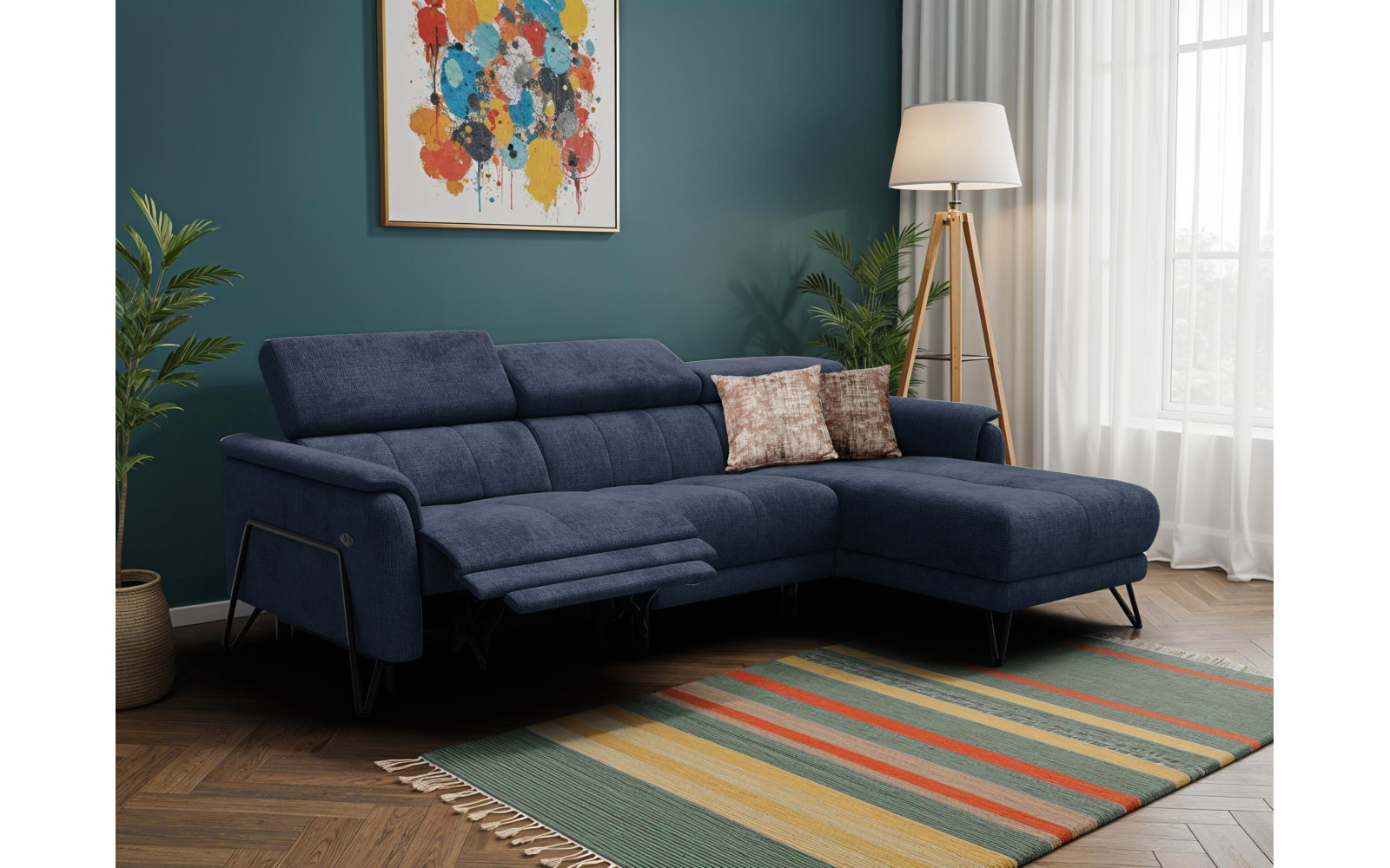 Ecksofa 4-Sitzer mit Relax RODEN, marineblau