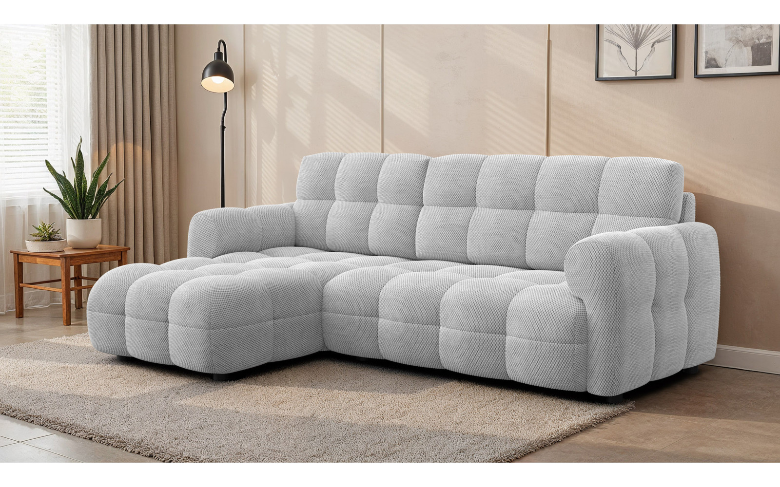 Ecksofa 3-Sitzer links MELLOW, hellgrau