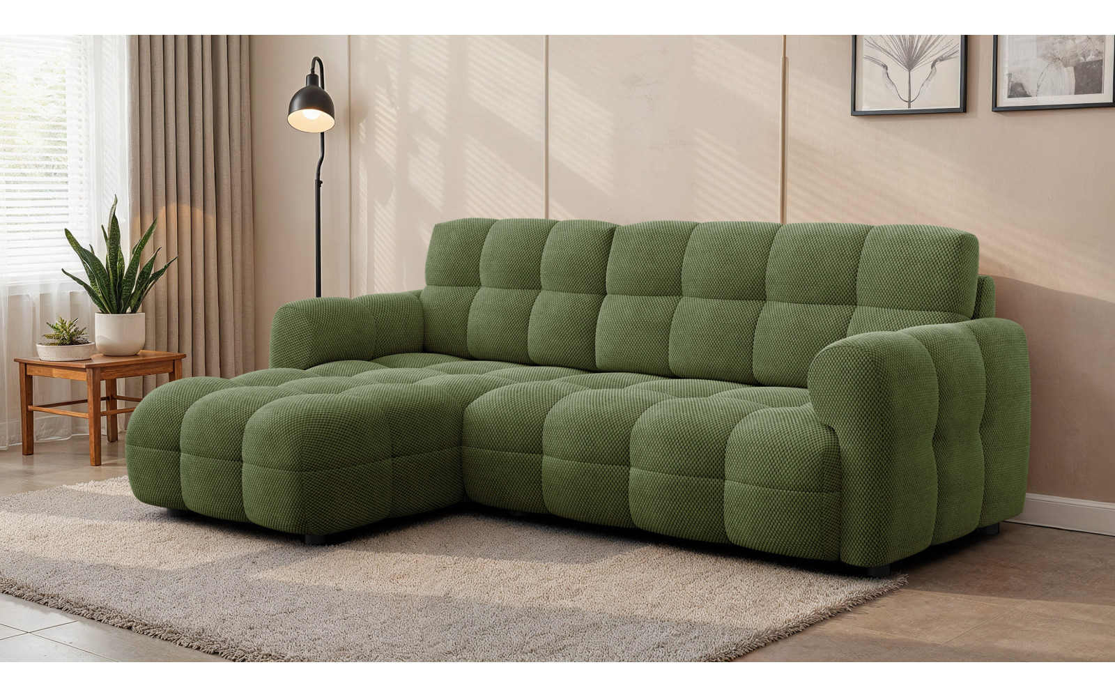 Ecksofa 3-Sitzer links MELLOW, olive