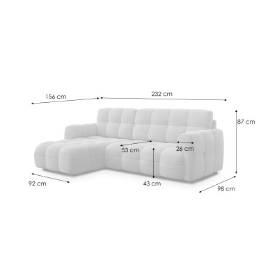 Ecksofa 3-Sitzer links MELLOW, creme