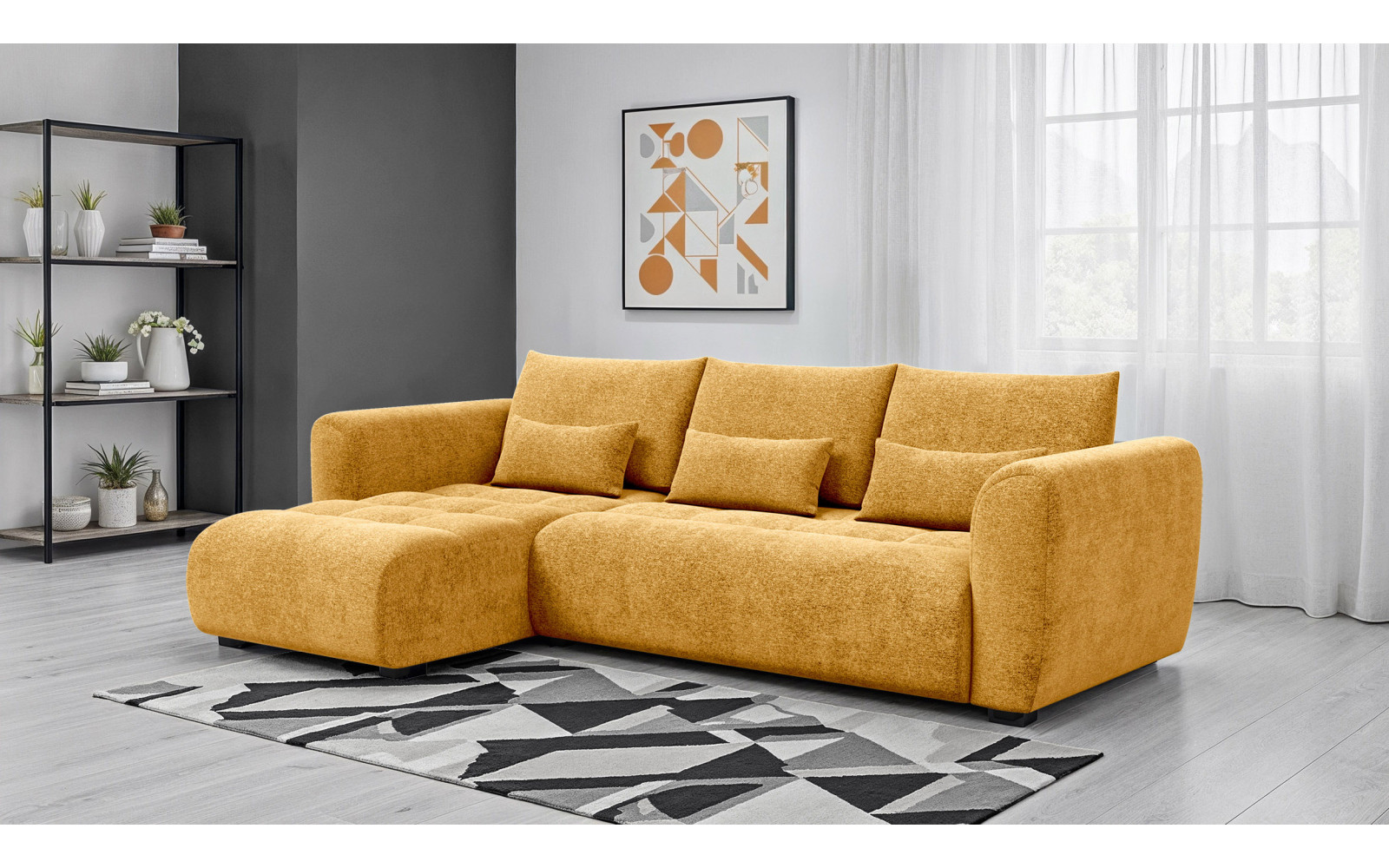 Ecksofa 4-Sitzer links SORENO, gelb