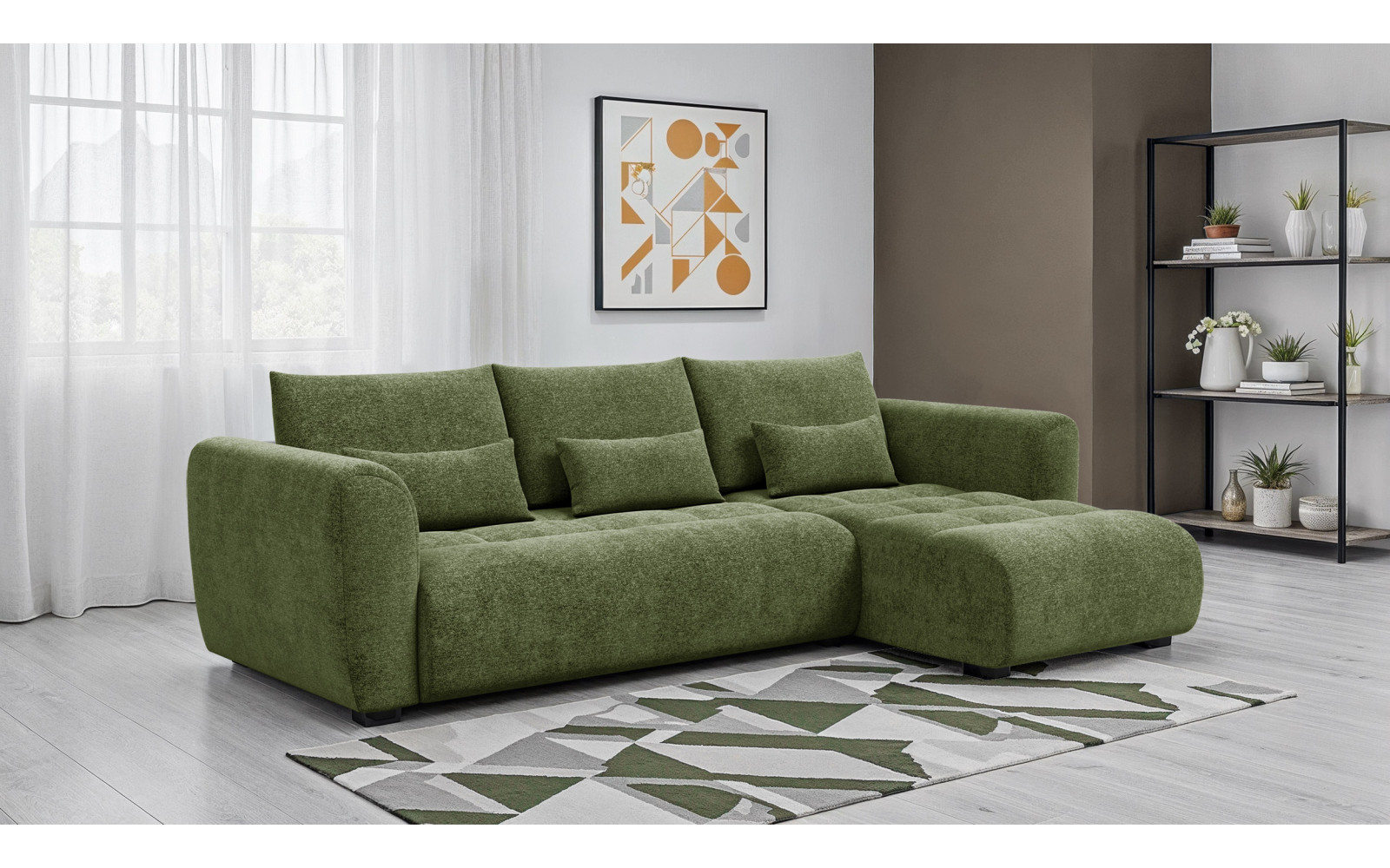 Ecksofa 4-Sitzer rechts SORENO, dunkelgrün