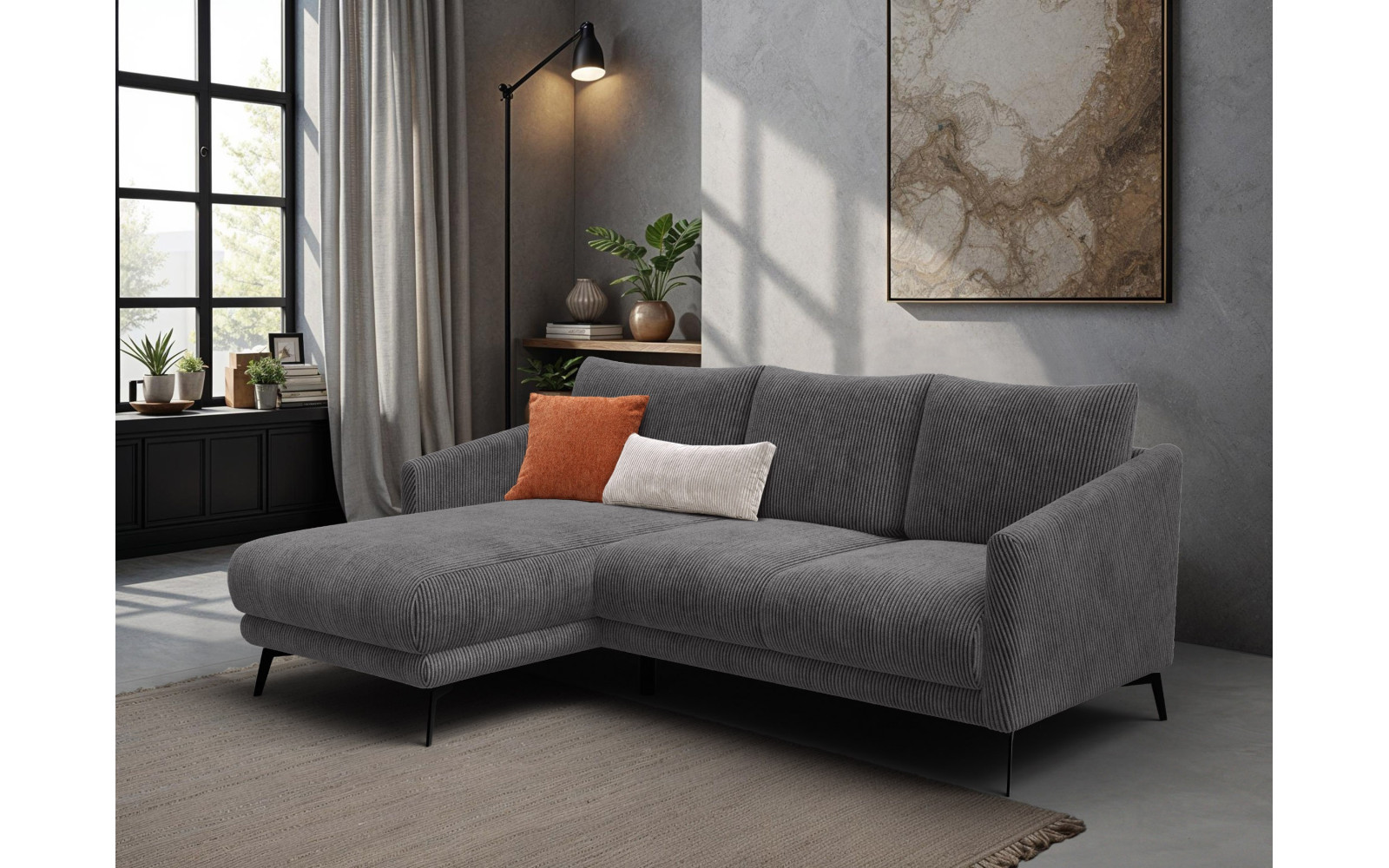 Ecksofa 3-Sitzer links VILT, dunkelgrau