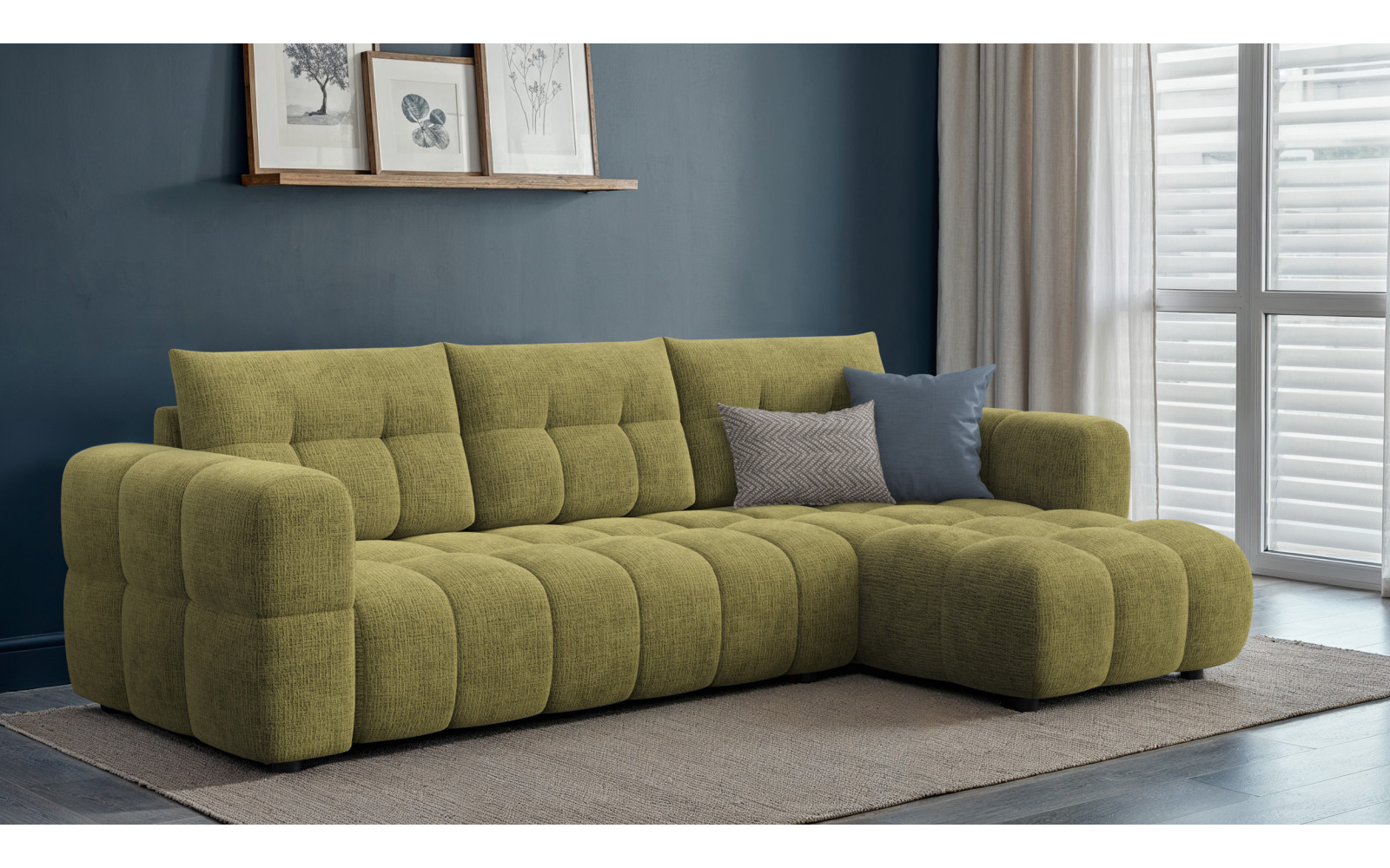 CLOUDI Ecksofa 4-Sitzer rechts, olivgrün