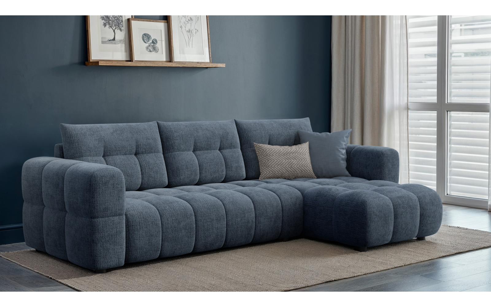 CLOUDI Ecksofa 4-Sitzer rechts, marineblau