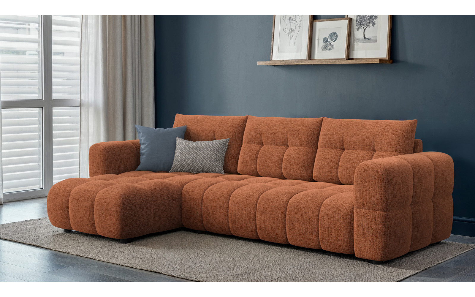 CLOUDI Ecksofa 4-Sitzer links, rostrot