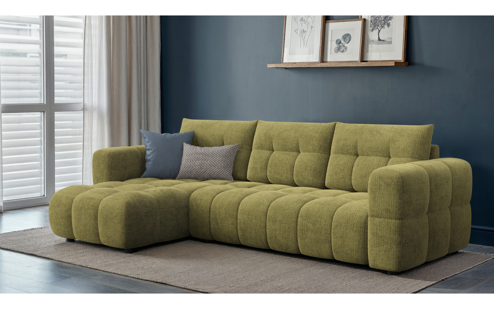 CLOUDI Ecksofa 4-Sitzer links, olivgrün