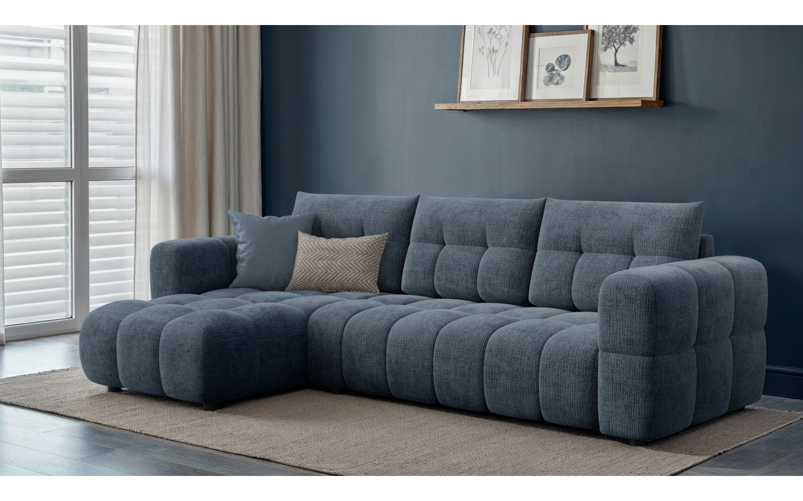 CLOUDI Ecksofa 4-Sitzer links, marineblau
