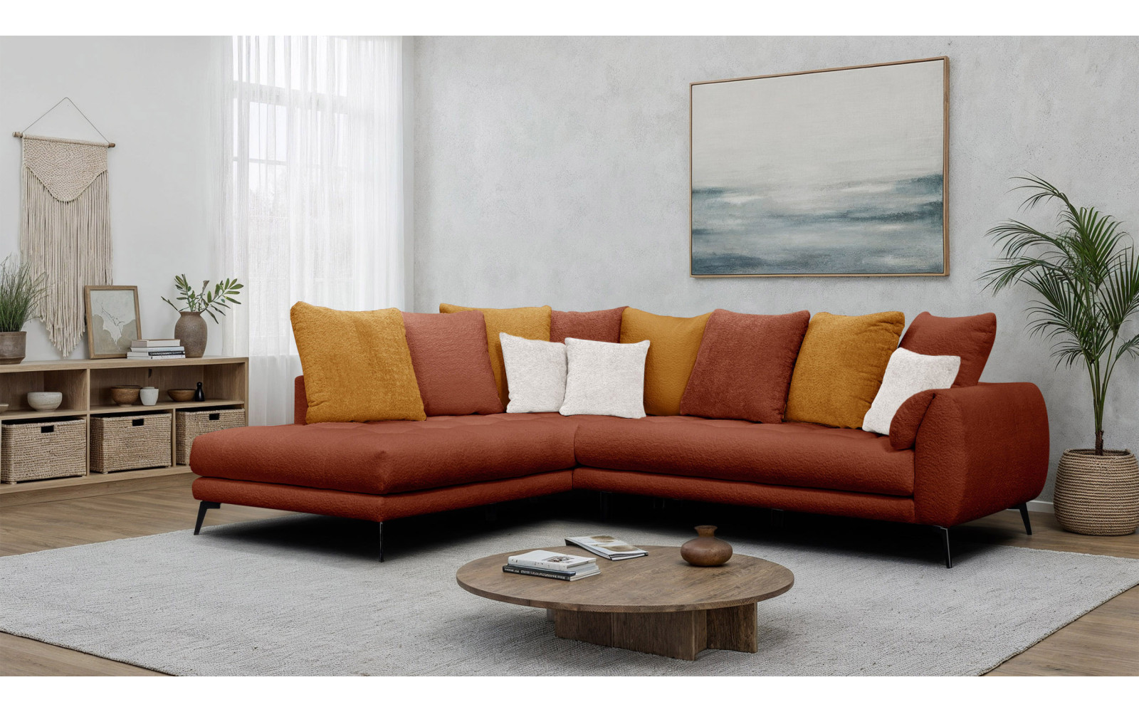 Ecksofa 5-Sitzer CALME, dunkelorange und écru