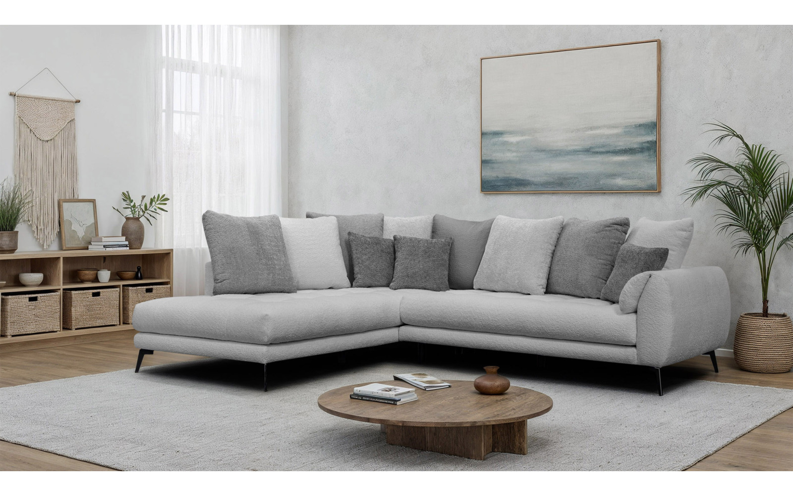 Ecksofa 5-Sitzer CALME, hellgrau und dunkelgrau