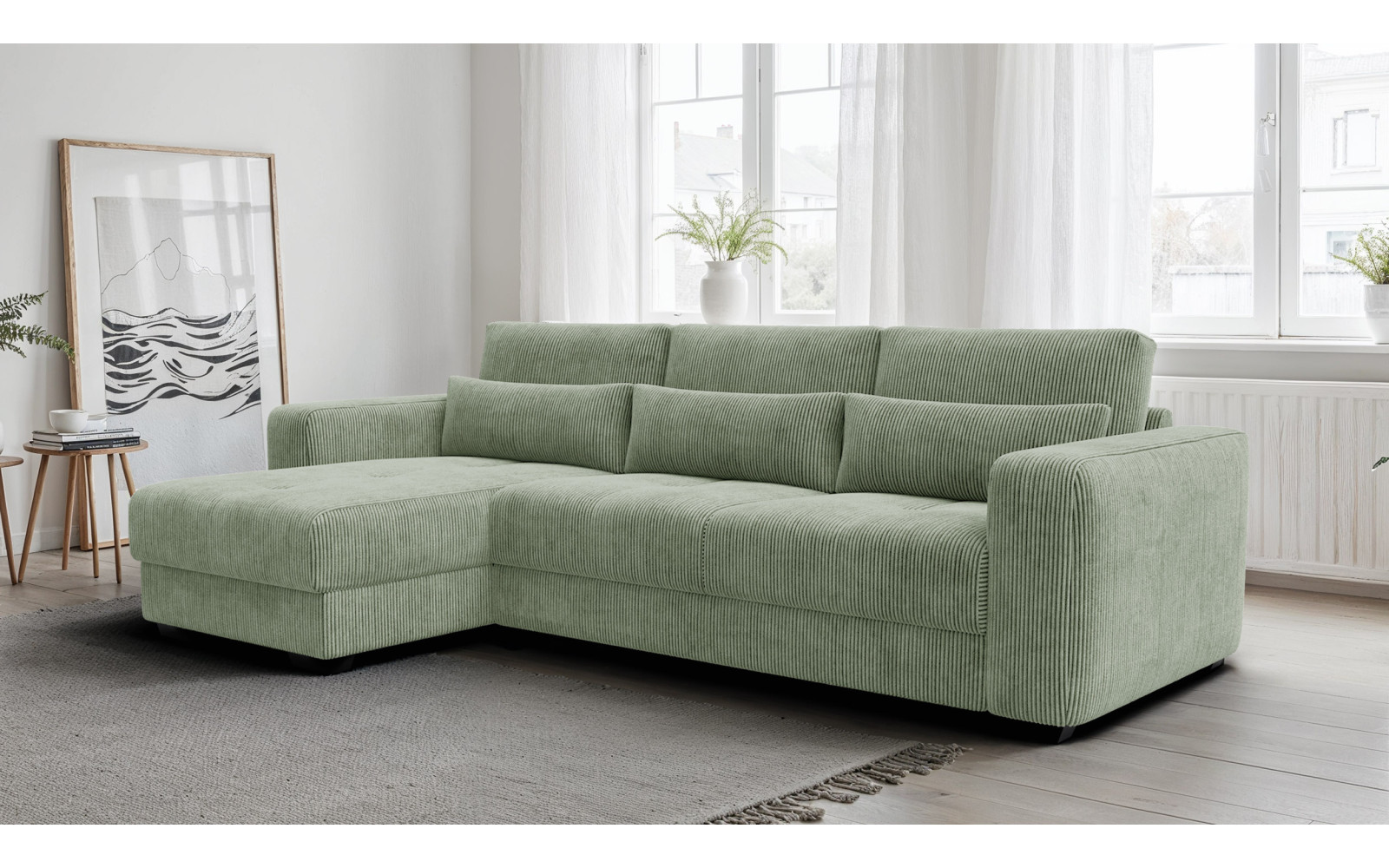 Ecksofa 4-Sitzer links OLI, salbeigrün
