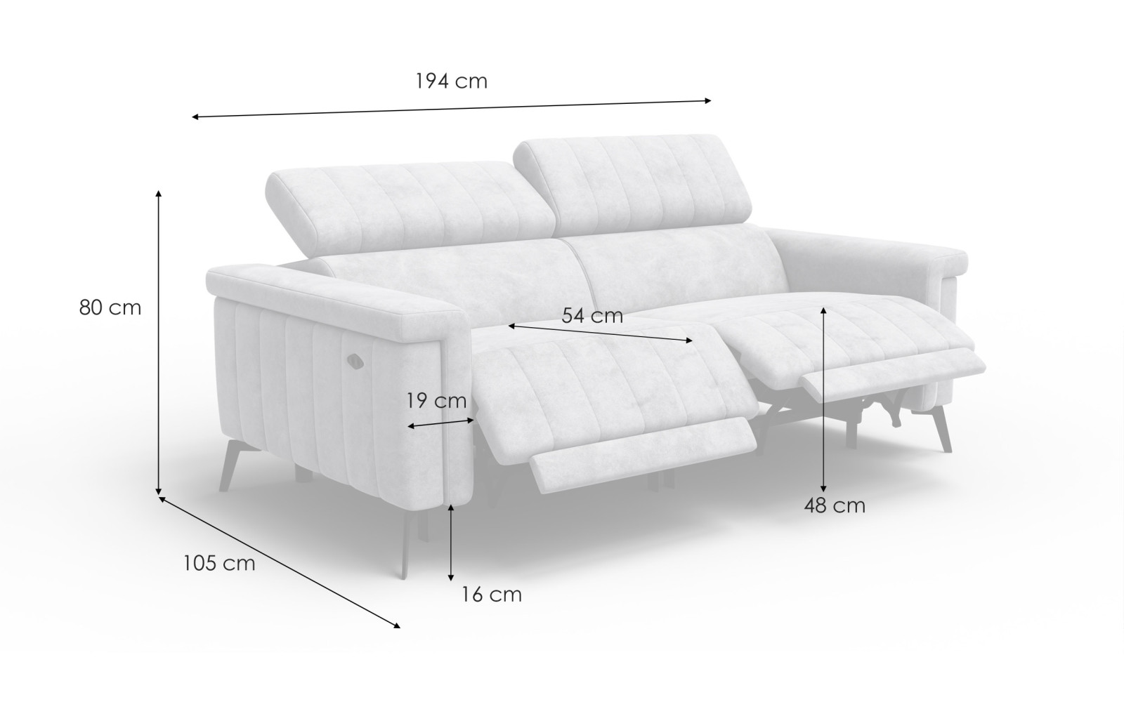 Relaxsofa 3-Sitzer NORDEL, grau