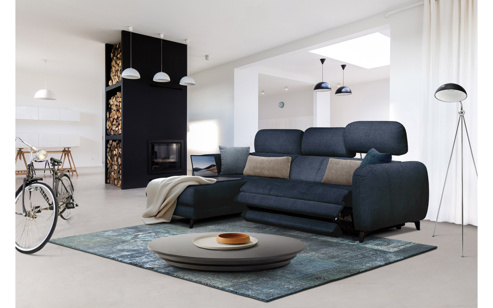 SVEN 3-Sitzer Ecksofa links, 1 relax XL, verstellbare Kopfstützen, marineblau