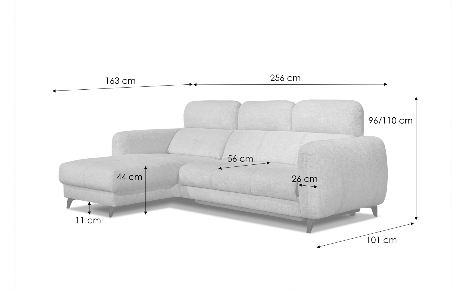 SVEN 3-Sitzer Ecksofa links, 1 relax XL, verstellbare Kopfstützen, creme