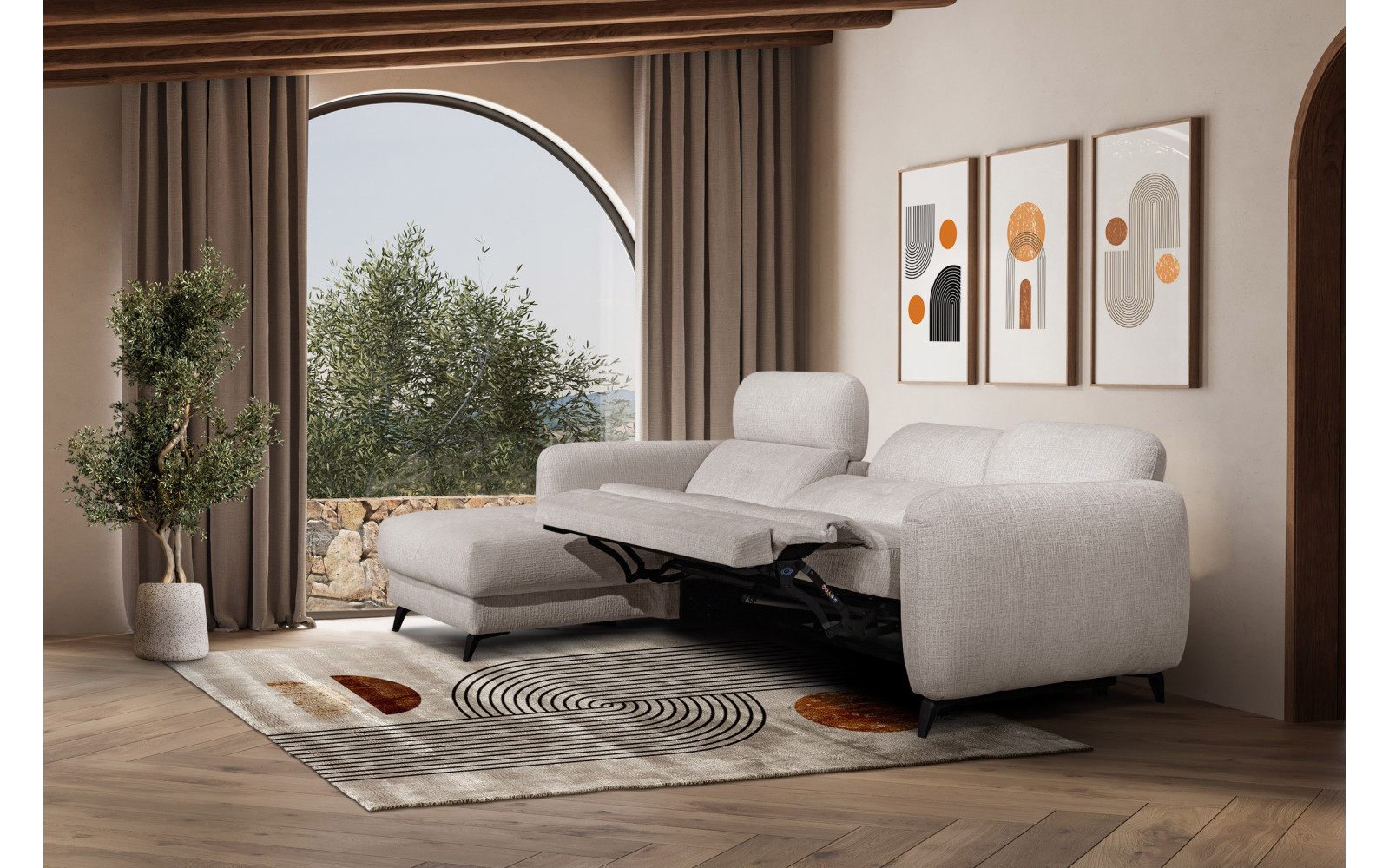 SVEN 3-Sitzer Ecksofa links, 1 relax XL, verstellbare Kopfstützen, creme