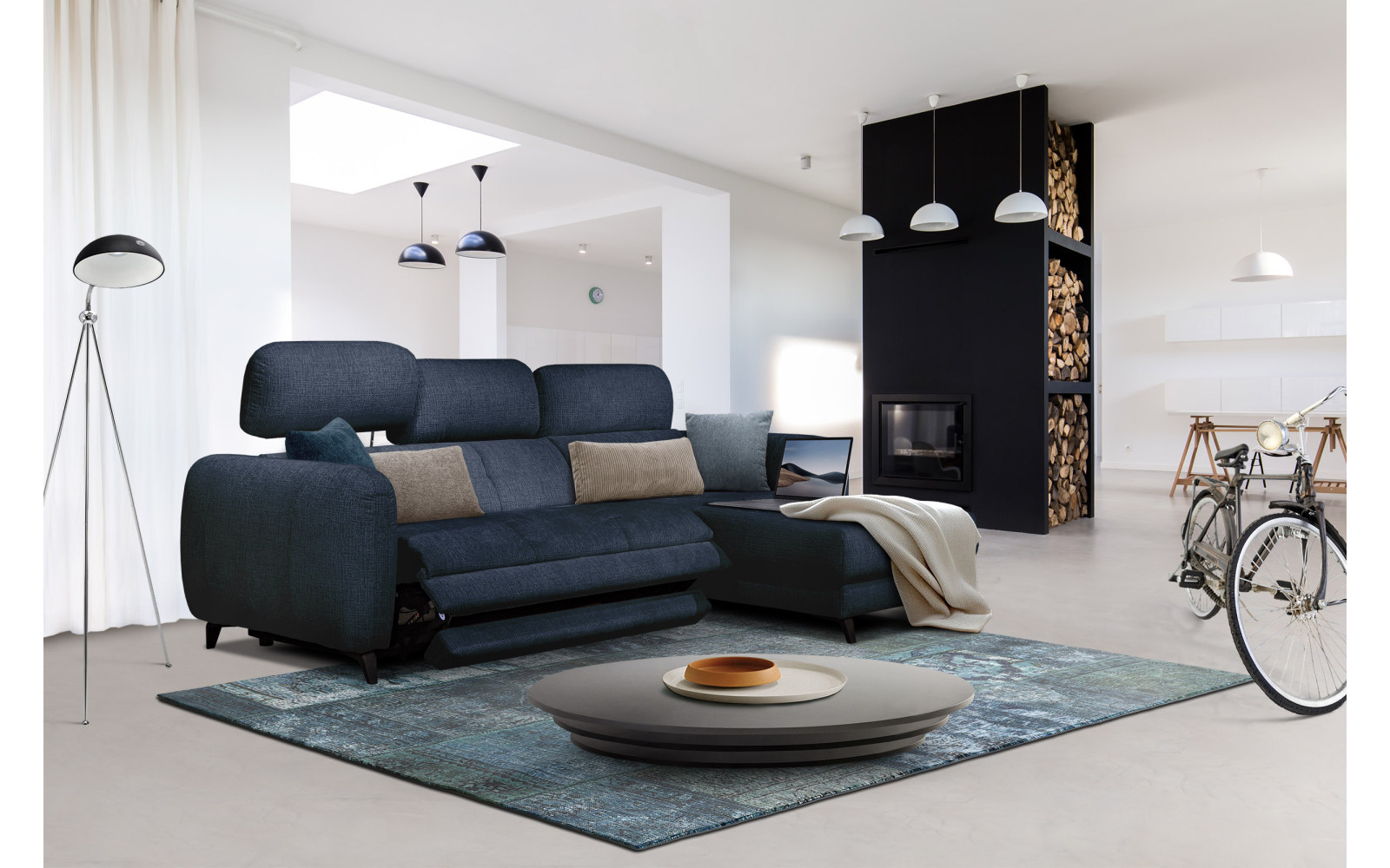 SVEN Ecksofa 3-Sitzer rechts, 1 relax XL, verstellbare Kopfstützen, marineblau