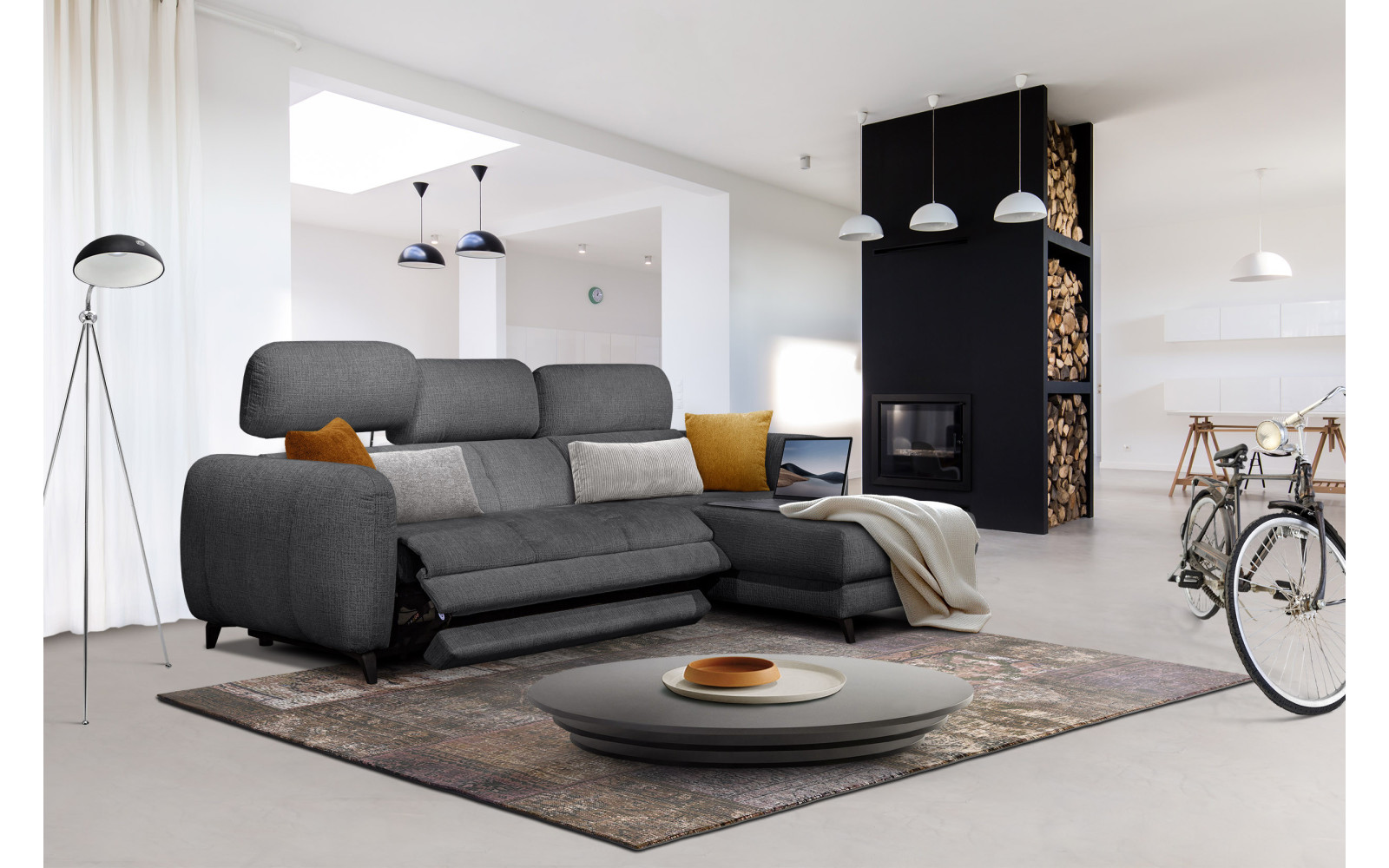 SVEN Ecksofa 3-Sitzer rechts, 1 relax XL, verstellbare Kopfstützen, dunkelgrau