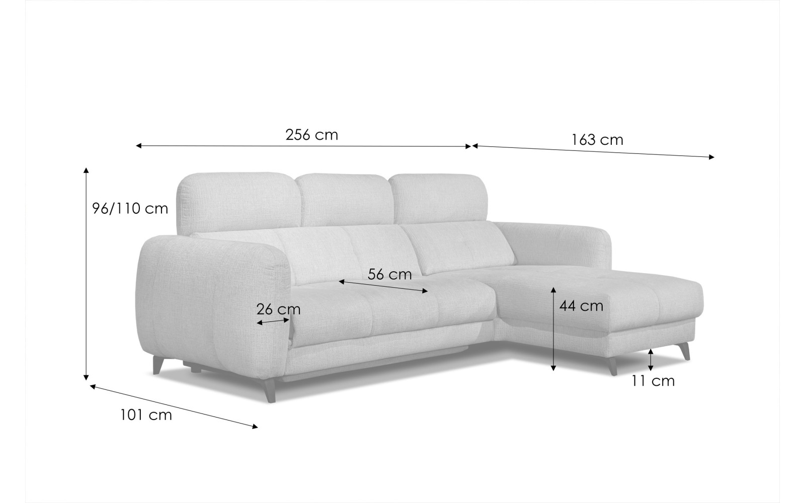 SVEN Ecksofa 3-Sitzer rechts, 1 relax XL, verstellbare Kopfstützen, dunkelgrau