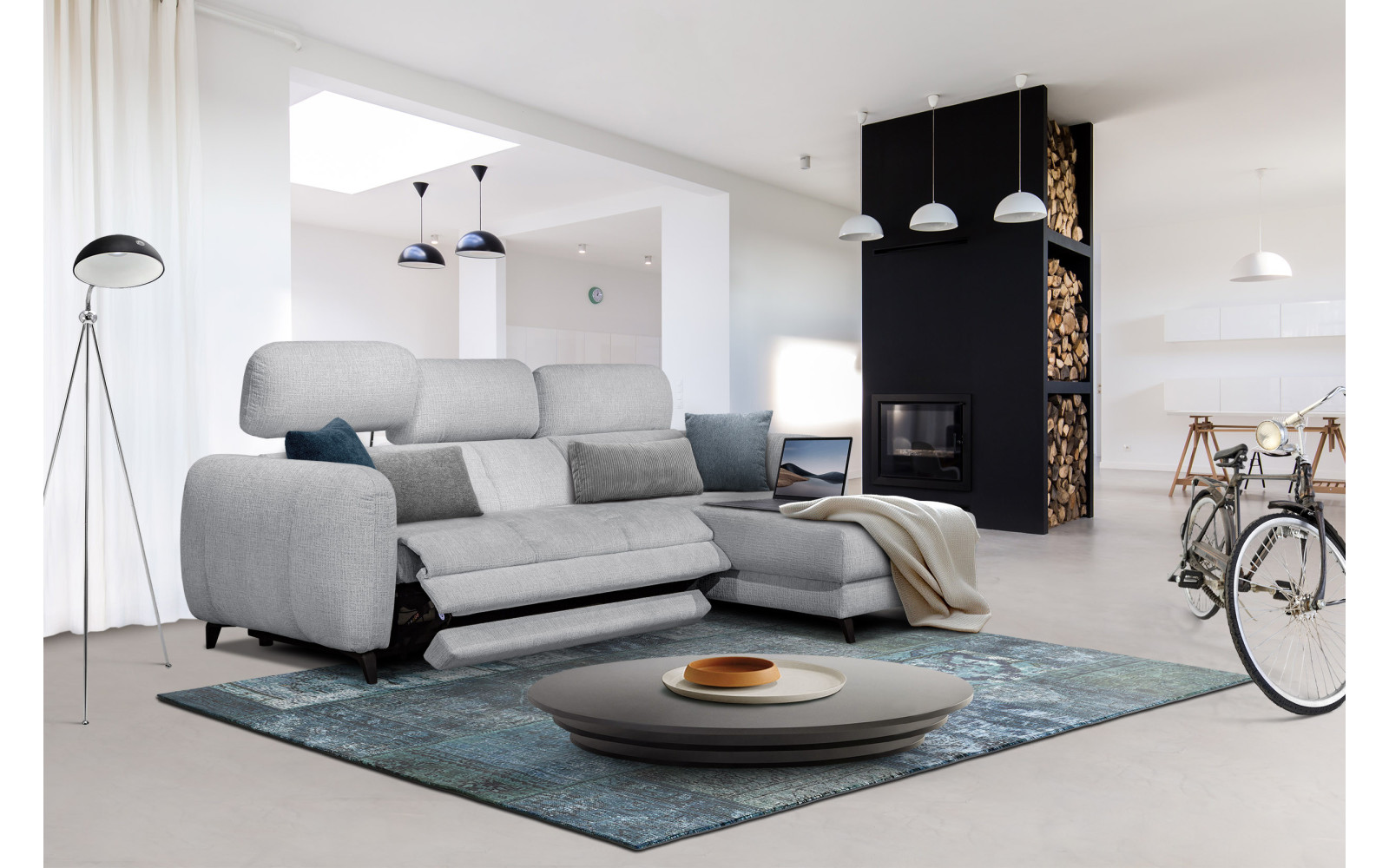 SVEN Ecksofa 3-Sitzer rechts, 1 relax XL, verstellbare Kopfstützen, hellgrau