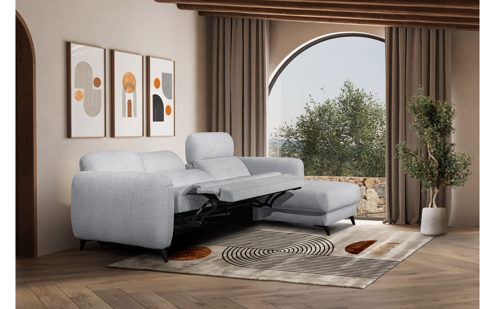 SVEN Ecksofa 3-Sitzer rechts, 1 relax XL, verstellbare Kopfstützen, hellgrau