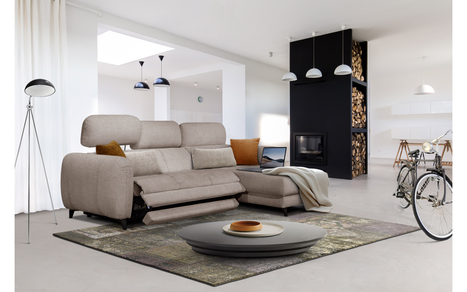 SVEN Ecksofa 3-Sitzer rechts, 1 relax XL, verstellbare Kopfstützen, beige