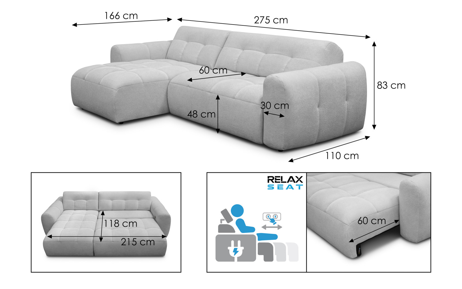 Ecksofa 4-Sitzer links LUMERO, orange