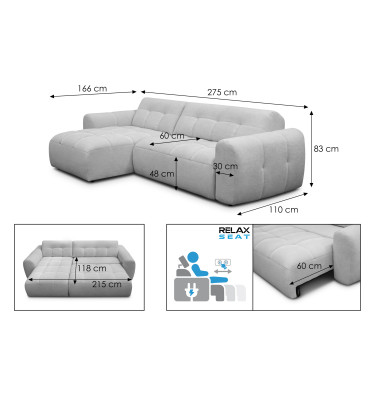 Ecksofa 4-Sitzer links LUMERO, braun