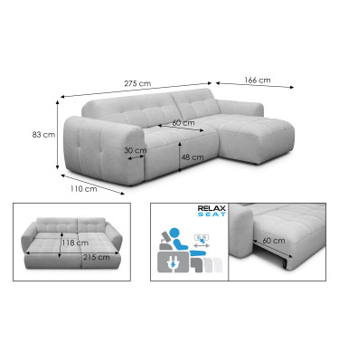 Ecksofa 4-Sitzer rechts LUMERO, creme