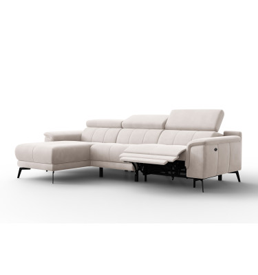 Ecksofa Relax 4-Sitzer links FIERO, Beiger Veloursstoff