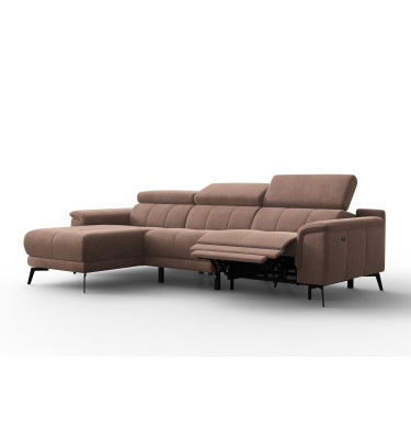 Ecksofa Relax 4-Sitzer links FIERO, Brauner Veloursstoff