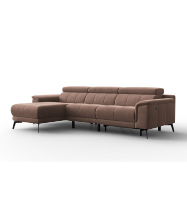 Ecksofa Relax 4-Sitzer links FIERO, Brauner Veloursstoff