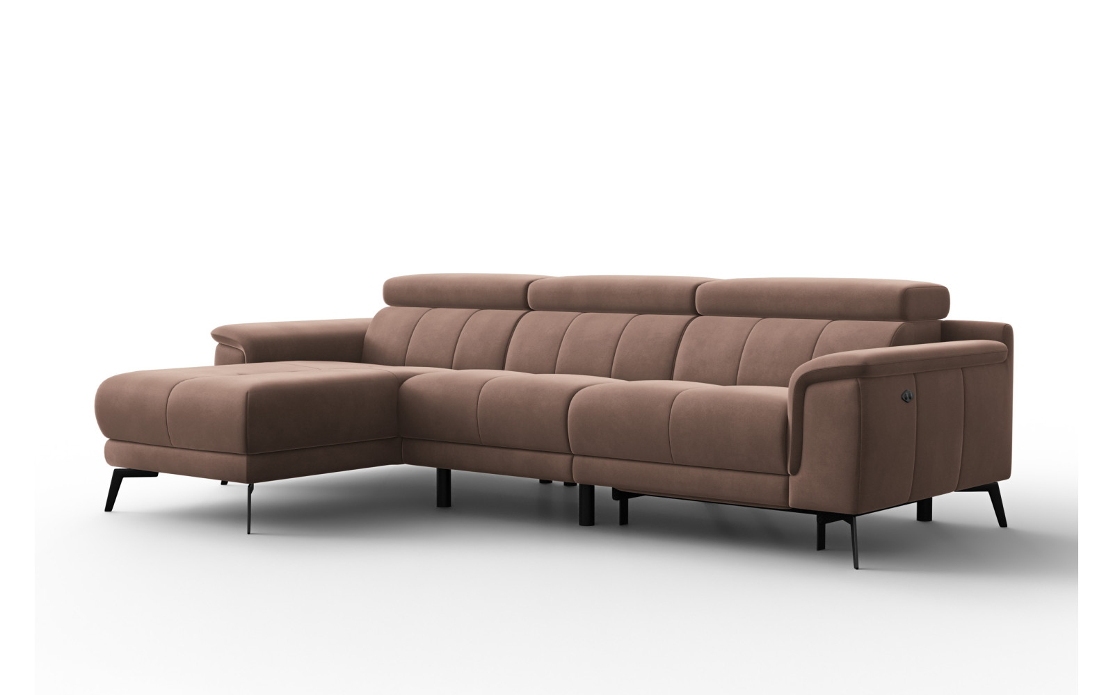 Ecksofa Relax 4-Sitzer links FIERO, Brauner Veloursstoff