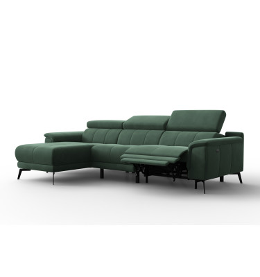Ecksofa Relax 4-Sitzer links FIERO, Grüner Veloursstoff