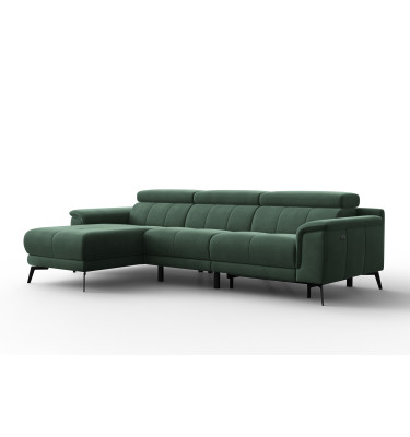 Ecksofa Relax 4-Sitzer links FIERO, Grüner Veloursstoff