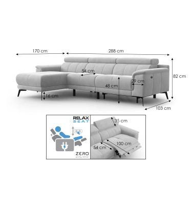 Ecksofa Relax 4-Sitzer links FIERO, Minter Veloursstoff