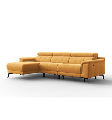 Ecksofa Relax 4-Sitzer links FIERO, Gelber Veloursstoff