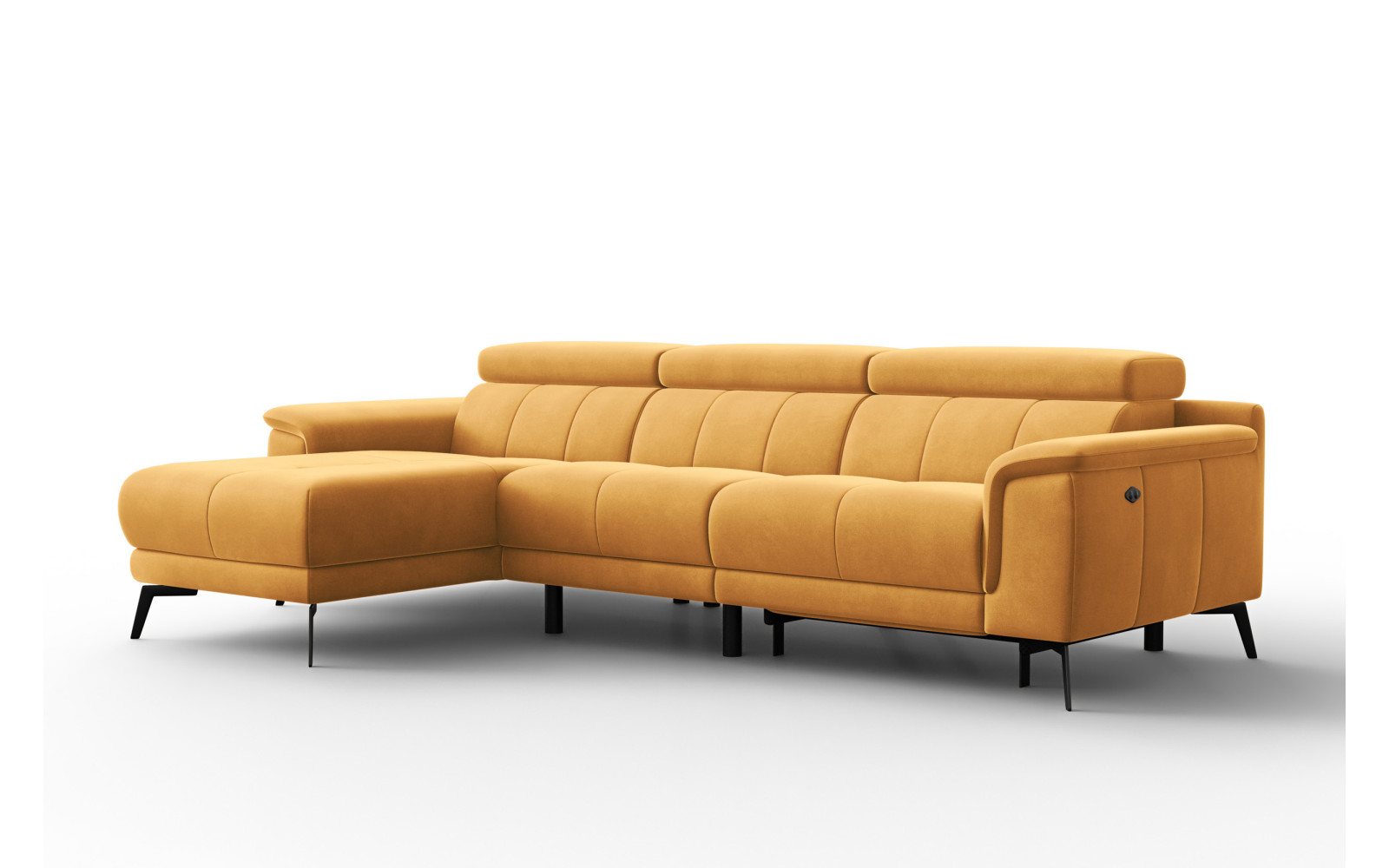 Ecksofa Relax 4-Sitzer links FIERO, Gelber Veloursstoff