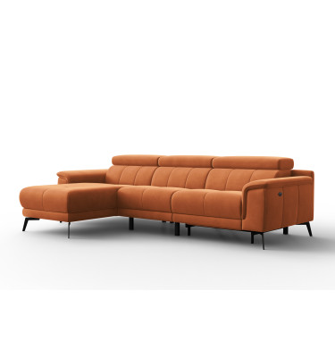 Ecksofa Relax 4-Sitzer links FIERO, Oranger Veloursstoff