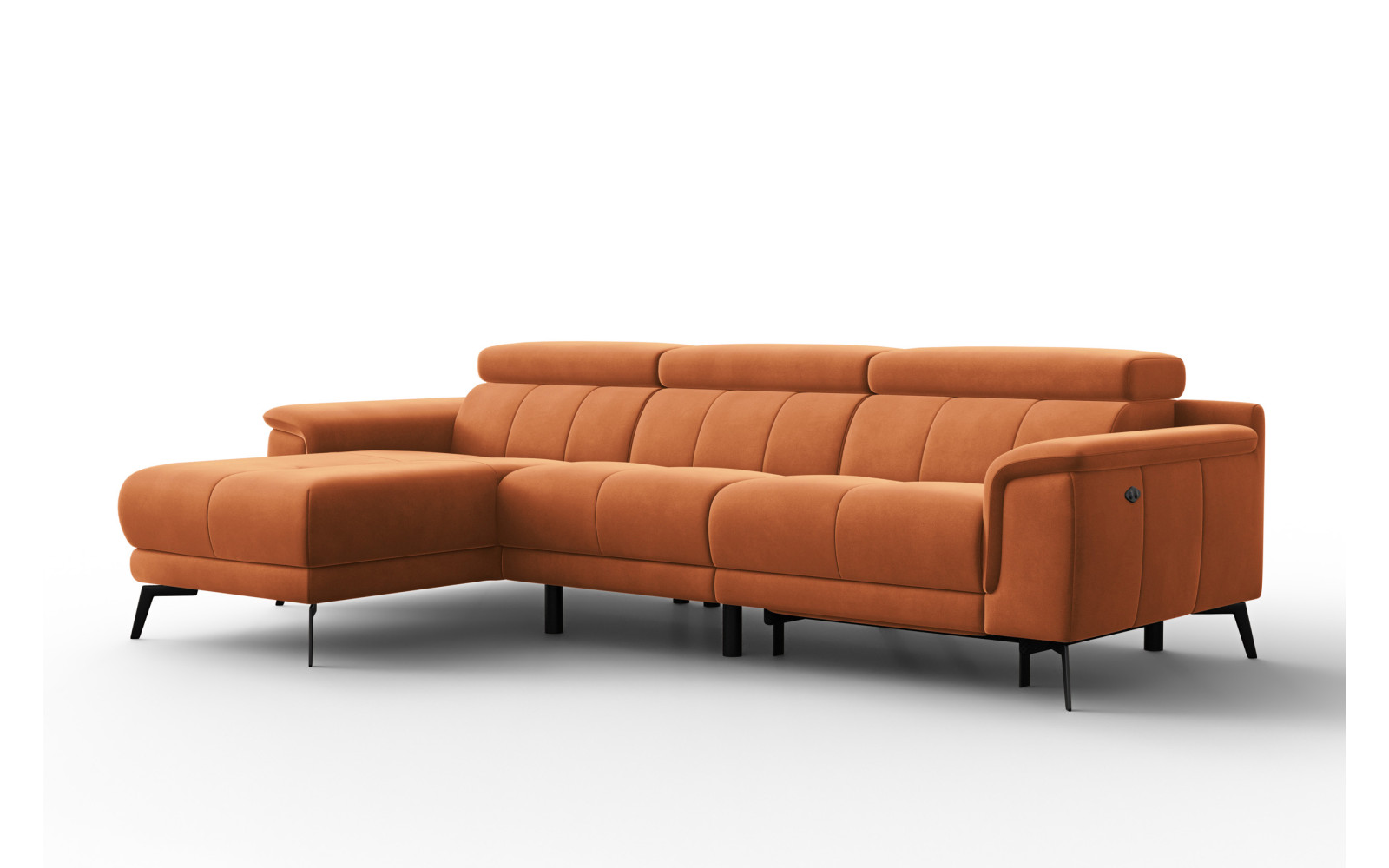 Ecksofa Relax 4-Sitzer links FIERO, Oranger Veloursstoff