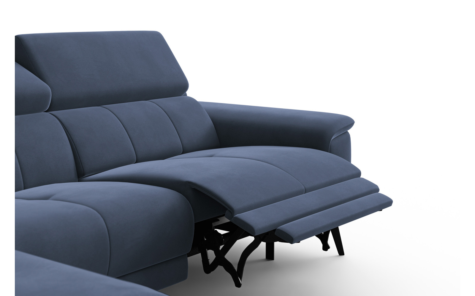 Ecksofa Relax 4-Sitzer links FIERO, Marineblauer Veloursstoff